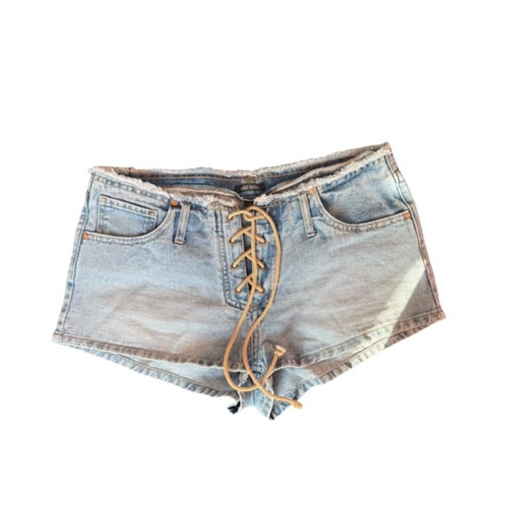 NWOT lace up booty denim short‎ shorts light wash denim size 12